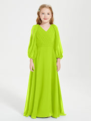 Long Sleeves Modest Junior Bridesmaid Dresses Lime Green