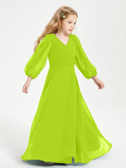 Long Sleeves Modest Junior Bridesmaid Dresses Lime Green