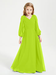 Long Sleeves Modest Junior Bridesmaid Dresses Lime Green