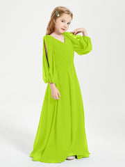 Long Sleeves Modest Junior Bridesmaid Dresses Lime Green