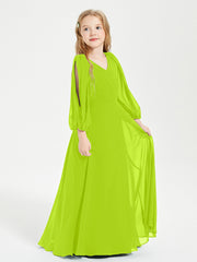 Long Sleeves Modest Junior Bridesmaid Dresses Lime Green
