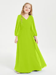 Long Sleeves Modest Junior Bridesmaid Dresses Lime Green