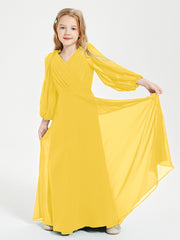 Long Sleeves Modest Junior Bridesmaid Dresses Marigold
