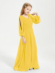 Long Sleeves Modest Junior Bridesmaid Dresses Marigold