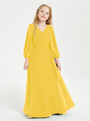 Long Sleeves Modest Junior Bridesmaid Dresses Marigold