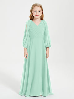 Long Sleeves Modest Junior Bridesmaid Dresses Mint Green