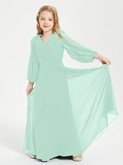 Long Sleeves Modest Junior Bridesmaid Dresses Mint Green