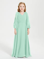 Long Sleeves Modest Junior Bridesmaid Dresses Mint Green