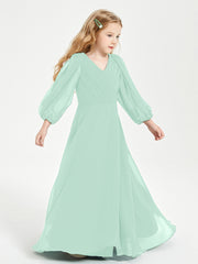 Long Sleeves Modest Junior Bridesmaid Dresses Mint Green