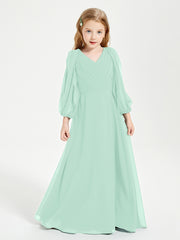 Long Sleeves Modest Junior Bridesmaid Dresses Mint Green