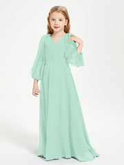 Long Sleeves Modest Junior Bridesmaid Dresses Mint Green