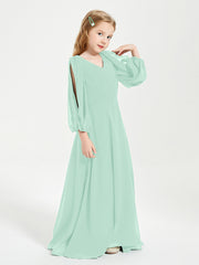 Long Sleeves Modest Junior Bridesmaid Dresses Mint Green