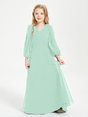 Long Sleeves Modest Junior Bridesmaid Dresses Mint Green