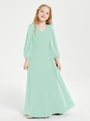 Long Sleeves Modest Junior Bridesmaid Dresses Mint Green