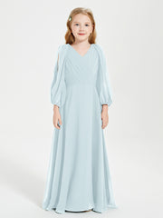 Long Sleeves Modest Junior Bridesmaid Dresses Mist