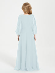 Long Sleeves Modest Junior Bridesmaid Dresses Mist