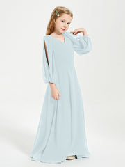 Long Sleeves Modest Junior Bridesmaid Dresses Mist