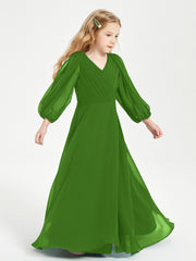 Long Sleeves Modest Junior Bridesmaid Dresses Moss