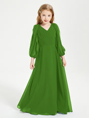 Long Sleeves Modest Junior Bridesmaid Dresses Moss