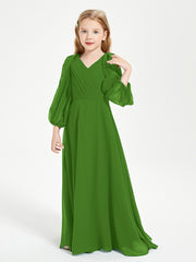 Long Sleeves Modest Junior Bridesmaid Dresses Moss
