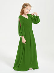Long Sleeves Modest Junior Bridesmaid Dresses Moss