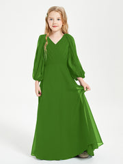 Long Sleeves Modest Junior Bridesmaid Dresses Moss