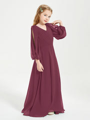 Long Sleeves Modest Junior Bridesmaid Dresses Mulberry