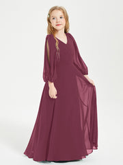 Long Sleeves Modest Junior Bridesmaid Dresses Mulberry