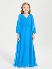 Long Sleeves Modest Junior Bridesmaid Dresses Ocean Blue