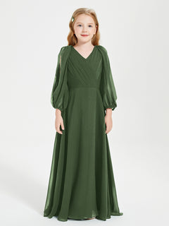 Long Sleeves Modest Junior Bridesmaid Dresses Olive Green