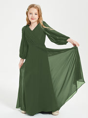 Long Sleeves Modest Junior Bridesmaid Dresses Olive Green