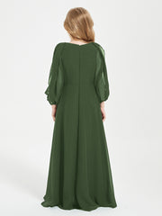 Long Sleeves Modest Junior Bridesmaid Dresses Olive Green
