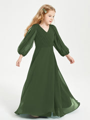 Long Sleeves Modest Junior Bridesmaid Dresses Olive Green
