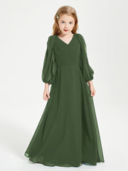Long Sleeves Modest Junior Bridesmaid Dresses Olive Green