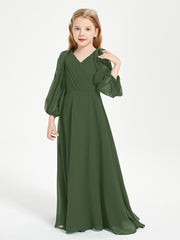 Long Sleeves Modest Junior Bridesmaid Dresses Olive Green