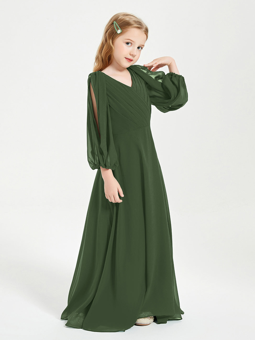 olive green bridesmaid dresses long sleeve BABARONI Long Sleeves Modest Junior Bridesmaid Dresses Olive Green, Olive Green / J4