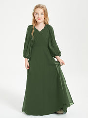 Long Sleeves Modest Junior Bridesmaid Dresses Olive Green