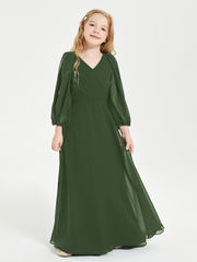 Long Sleeves Modest Junior Bridesmaid Dresses Olive Green