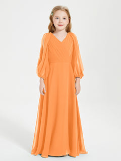 Long Sleeves Modest Junior Bridesmaid Dresses Orange