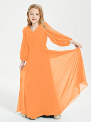 Long Sleeves Modest Junior Bridesmaid Dresses Orange