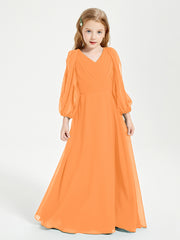 Long Sleeves Modest Junior Bridesmaid Dresses Orange
