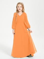 Long Sleeves Modest Junior Bridesmaid Dresses Orange