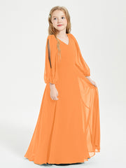 Long Sleeves Modest Junior Bridesmaid Dresses Orange