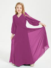Long Sleeves Modest Junior Bridesmaid Dresses Orchid