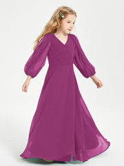 Long Sleeves Modest Junior Bridesmaid Dresses Orchid