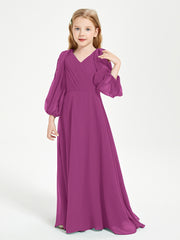 Long Sleeves Modest Junior Bridesmaid Dresses Orchid