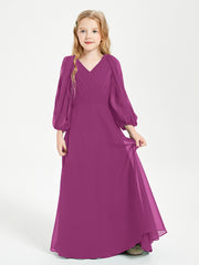 Long Sleeves Modest Junior Bridesmaid Dresses Orchid