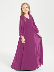Long Sleeves Modest Junior Bridesmaid Dresses Orchid