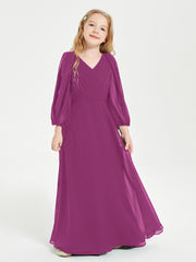 Long Sleeves Modest Junior Bridesmaid Dresses Orchid