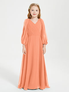 Long Sleeves Modest Junior Bridesmaid Dresses Papaya